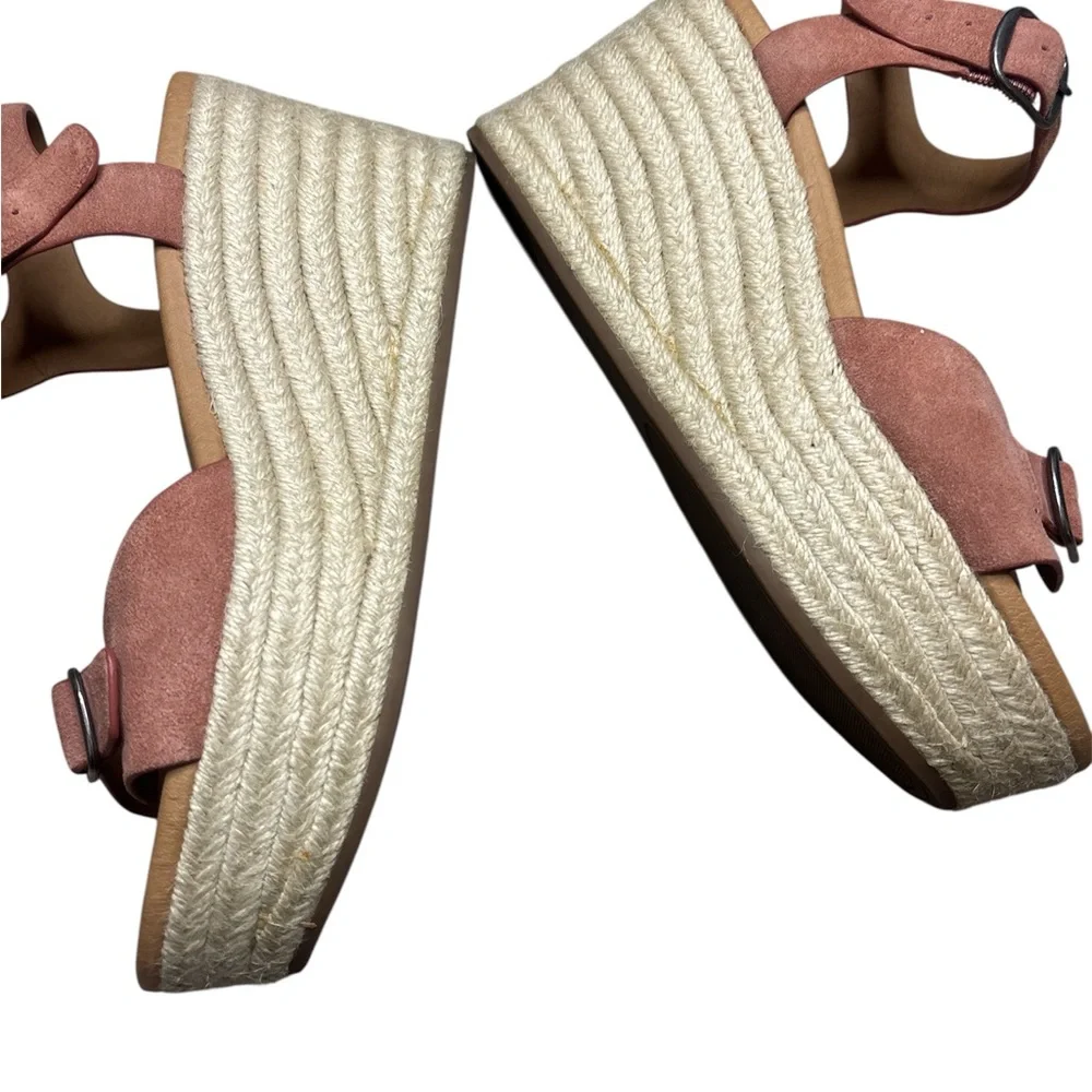 Lucky Brand Size 7.5 Suede Espadrille Wedge Sandals - Dusty Rose